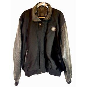 Vtg 80’s-90’sMike Ditka Georgia Bulldogs Black Leather & Wool jacket Men Size XL